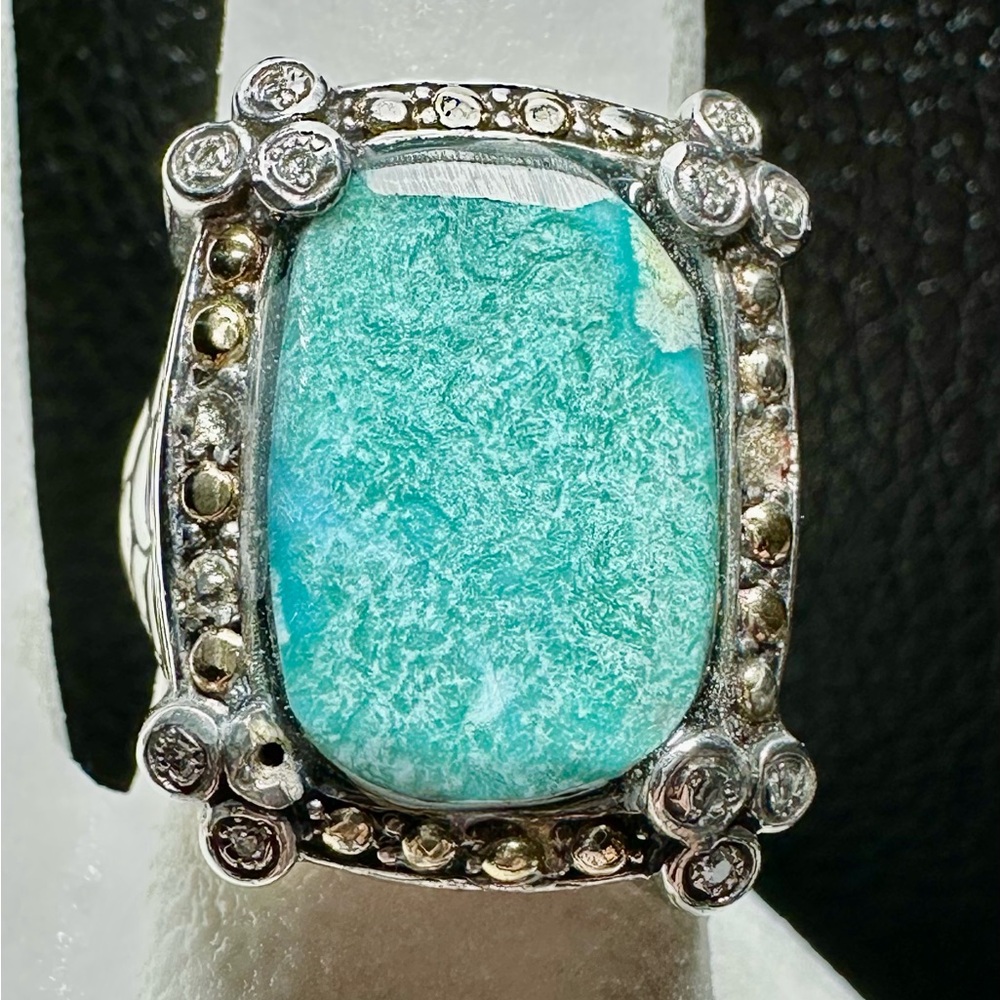 Samuel Benham BJC 18k Gold & 925 Silver Turquoise Ring Size 9 #103